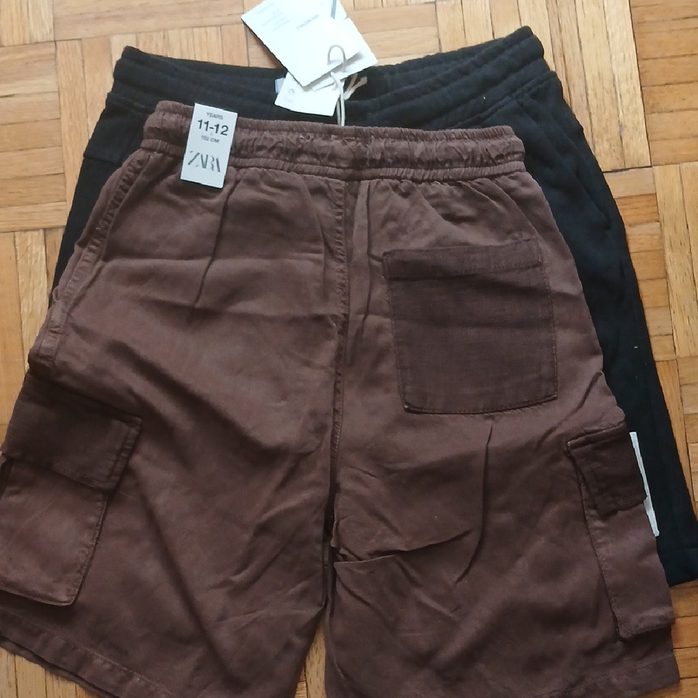 Zara Brown Cargo Shorts Cotton Blend Relaxed Fit - Picture 2 of 2